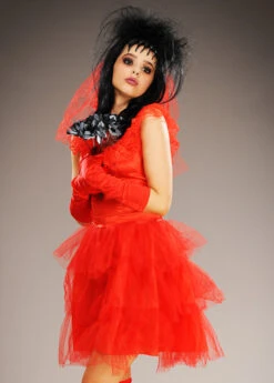 Womens Beetlejuice Style Lydia Red Bride Costume -Halloween Fans Shop short red beetlejuice bride lydia costume 86730 03