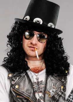 Men Slash Style 80s Long Curly Black Wig