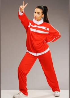 Womens Sporty Spice Style Red Tracksuit Costume