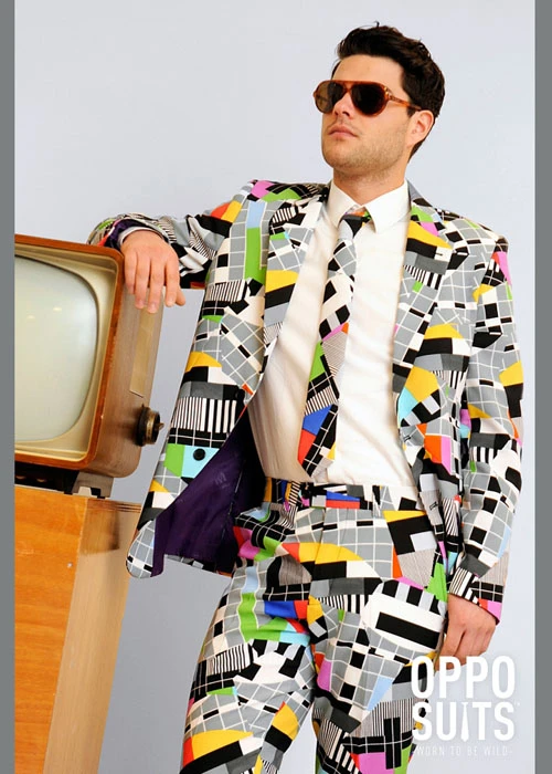 Adult Mens 80s Test Card Suit Costume 3 Adult Mens 80s Test Card Suit Costume