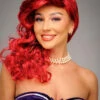 Womens The Little Mermaid Style Dark Red Wavy Wig