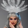 White And Silver Tribal Indian Feather Headpiece 2 White And Silver Tribal Indian Feather Headpiece -Halloween Fans Shop tribal silver headdress