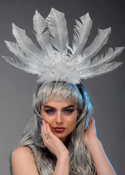 White And Silver Tribal Indian Feather Headpiece 3 White And Silver Tribal Indian Feather Headpiece
