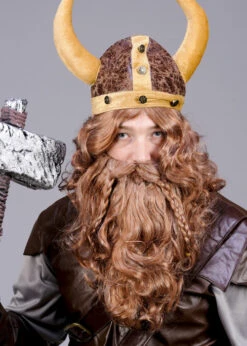 Adult Blonde Curly Viking Wig And Beard