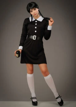 Womens Halloween Wednesday Style Gothic Costume