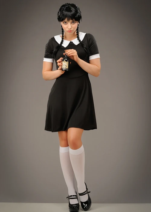 Womens Wednesday Style Creepy School Girl Costume 3 Womens Wednesday Style Creepy School Girl Costume