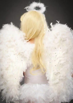 Deluxe Sparkle White Angel Diamante Feather Wings -Halloween Fans Shop white diamante deluxe feather wings 03
