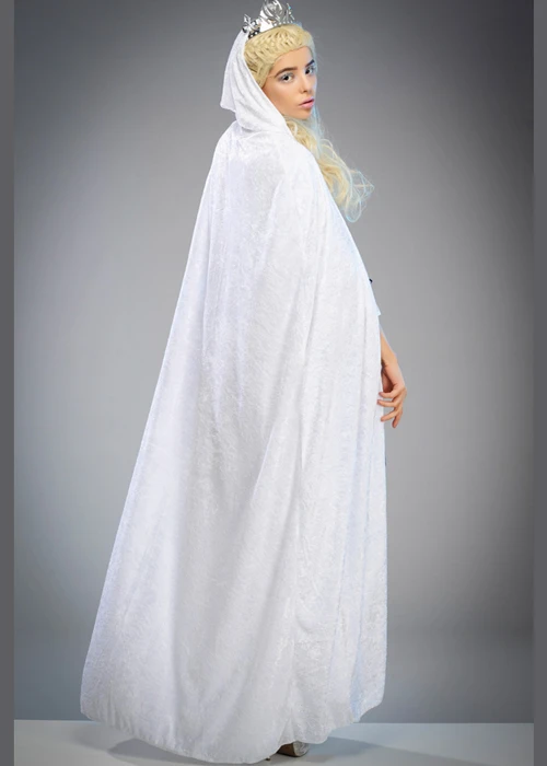 Womens Snow Queen Long White Velvet Cape 3 Womens Snow Queen Long White Velvet Cape