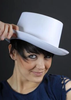 Victorian White Satin Top Hat
