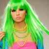 Womens 1980s Long Straight Neon Green Wig -Halloween Fans Shop womens 1980s neon green wig 42159