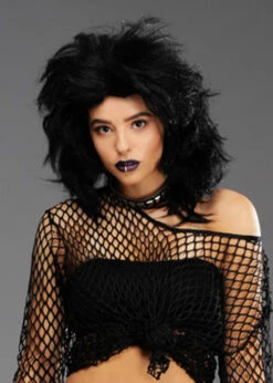 Womens 1980s Black Layered Goth Punk Wig