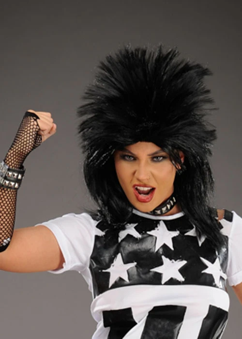 Womens 80s Punk Black Rock Star Wig 5 Womens 80s Punk Black Rock Star Wig - Image 3