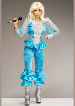 Womens Deluxe 1970s Blue Pop Star Costume