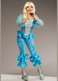 Womens Deluxe 1970s Blue Pop Star Costume -Halloween Fans Shop womens blue abba costume 4147 B 02