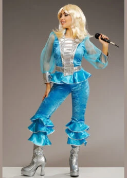 Womens Deluxe 1970s Blue Pop Star Costume -Halloween Fans Shop womens blue abba costume 4147 B 03