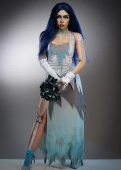 Womens Halloween Long Corpse Bride Style Costume -Halloween Fans Shop womens blue corpse bride costume 02
