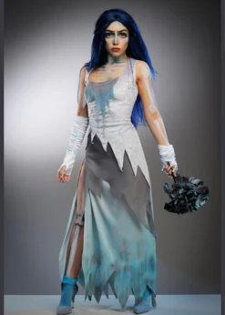 Womens Halloween Long Corpse Bride Style Costume -Halloween Fans Shop womens blue corpse bride costume 03