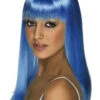 Womens Long Neon Blue Glamourama Wig -Halloween Fans Shop womens blue glamourama wig
