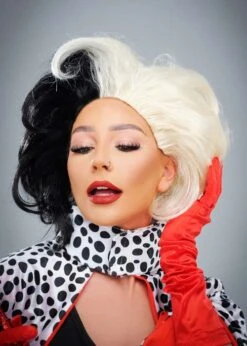 Womens Cruella Style Deluxe Evil Madame Wig -Halloween Fans Shop womens cruella de vil wig 44264 02