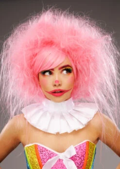 Womens Deluxe Baby Pink Clown Wig -Halloween Fans Shop womens deluxe candy pink clown wig 02