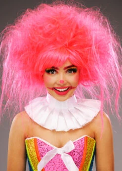 Womens Messy Neon Pink Clown Wig