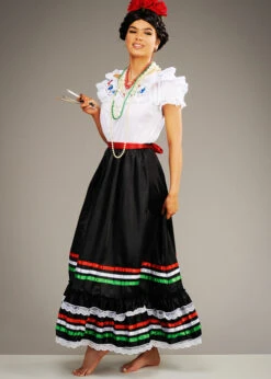 Womens Frida Kahlo Style Mexican Lady Dress -Halloween Fans Shop womens frida kahlo dress 02