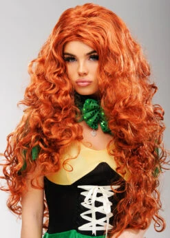 Womens Irish Leprechaun Long Curly Ginger Wig
