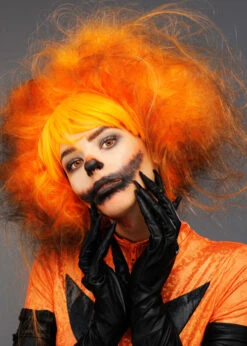 Womens Halloween Evil Pumpkin Orange Wig