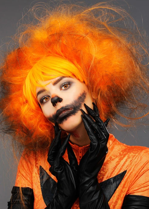 Womens Halloween Evil Pumpkin Orange Wig 2 Womens Halloween Evil Pumpkin Orange Wig