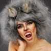 Womens Deluxe Grey Wolf Wig With Fluffy Ears -Halloween Fans Shop womens grey backcombed wolf wig and ears