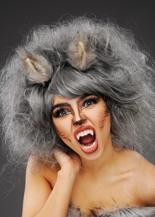 Womens Deluxe Grey Wolf Wig With Fluffy Ears 3 Womens Deluxe Grey Wolf Wig With Fluffy Ears