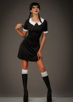Adult Wednesday Style Halloween Costume -Halloween Fans Shop womens halloween wednesday costume 02