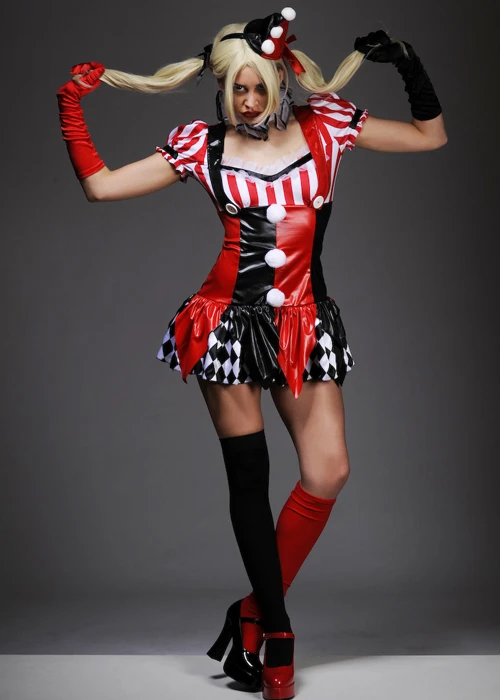 Womens Gothic Harley Quinn Style Dress Costume 3 Womens Gothic Harley Quinn Style Dress Costume