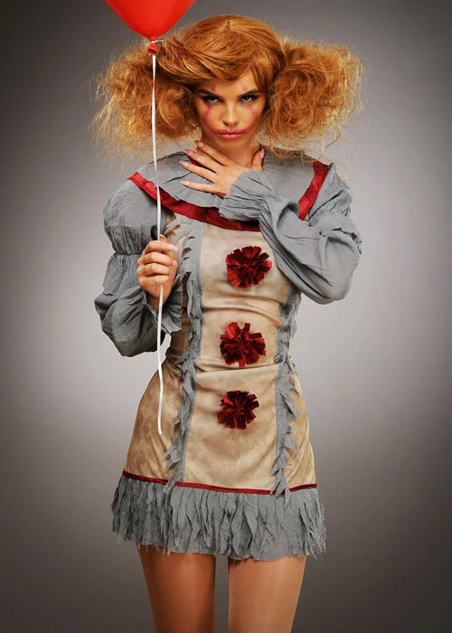 Ladies New Pennywise Grey It Clown Style Costume 3 Ladies New Pennywise Grey It Clown Style Costume