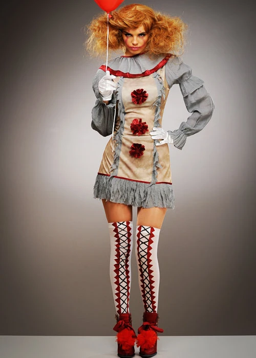 Ladies New Pennywise Grey It Clown Style Costume 4 Ladies New Pennywise Grey It Clown Style Costume - Image 2