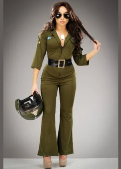 Womens Top Gun Green Jumpsuit Costume 7 Womens Top Gun Green Jumpsuit Costume -Halloween Fans Shop womens long green top gun catsuit costume 02