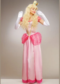 Womens Long Pink Princess Peach Style Costume