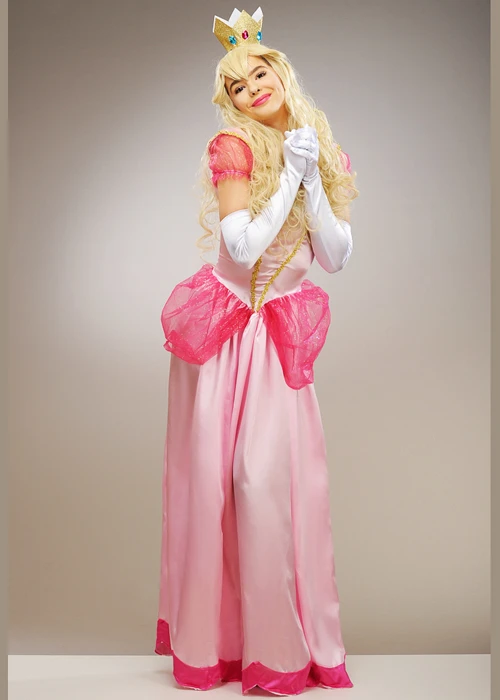 Womens Long Pink Princess Peach Style Costume 4 Womens Long Pink Princess Peach Style Costume - Image 2