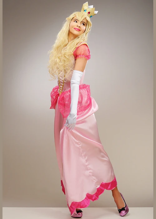 Womens Long Pink Princess Peach Style Costume 5 Womens Long Pink Princess Peach Style Costume - Image 3
