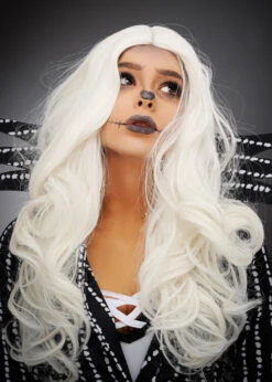 Womens Jack Skellington Style Long White Wig