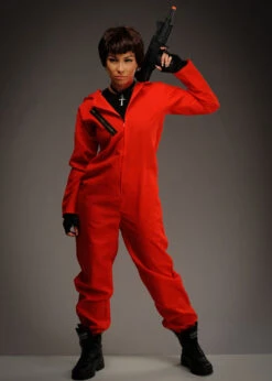 Womens Money Heist Style Bank Robber Red Jumpsuit -Halloween Fans Shop womens money heist red jumpsuit 02