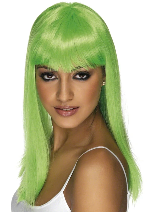Womens Long Neon Green Glamourama Wig 3 Womens Long Neon Green Glamourama Wig