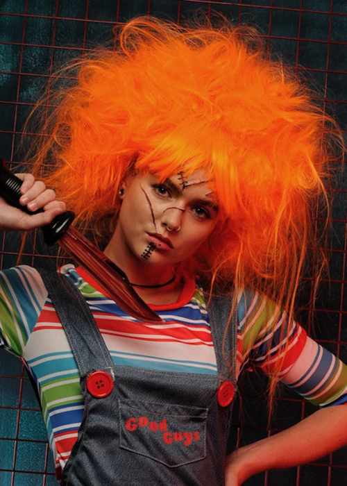 Womens Backcombed Orange Chucky Style Wig 3 Womens Backcombed Orange Chucky Style Wig