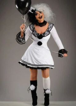 Womens Gothic Black And White Clown Costume 8 Womens Gothic Black And White Clown Costume -Halloween Fans Shop womens pierrot clown halloween costume 86658 02