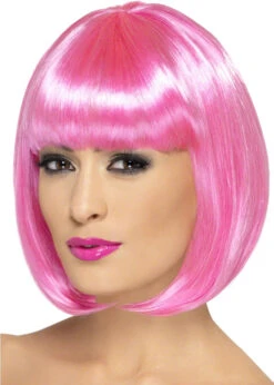 Womens Pink Bobbed Partyrama Wig