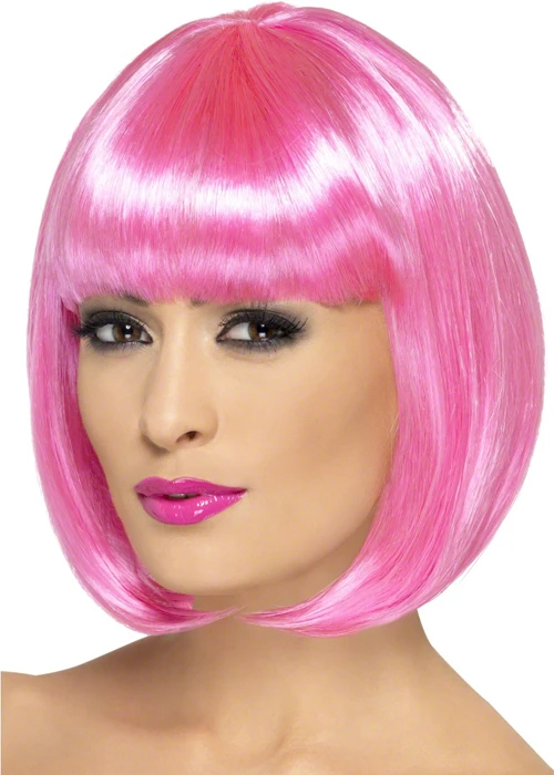 Womens Pink Bobbed Partyrama Wig 3 Womens Pink Bobbed Partyrama Wig