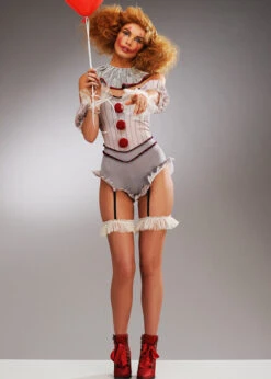 Womens Halloween Short Grey It Clown Costume