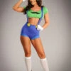 Womens Super Mario Style Luigi Costume 1 Womens Super Mario Style Luigi Costume -Halloween Fans Shop womens short luigi costume