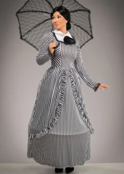 Womens Striped Victorian Lady Costume -Halloween Fans Shop womens striped victorian lady costume 03