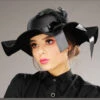 Womens Black Victorian Lady Hat With Feather 1 Womens Black Victorian Lady Hat With Feather -Halloween Fans Shop womens wide brim black victorian hat